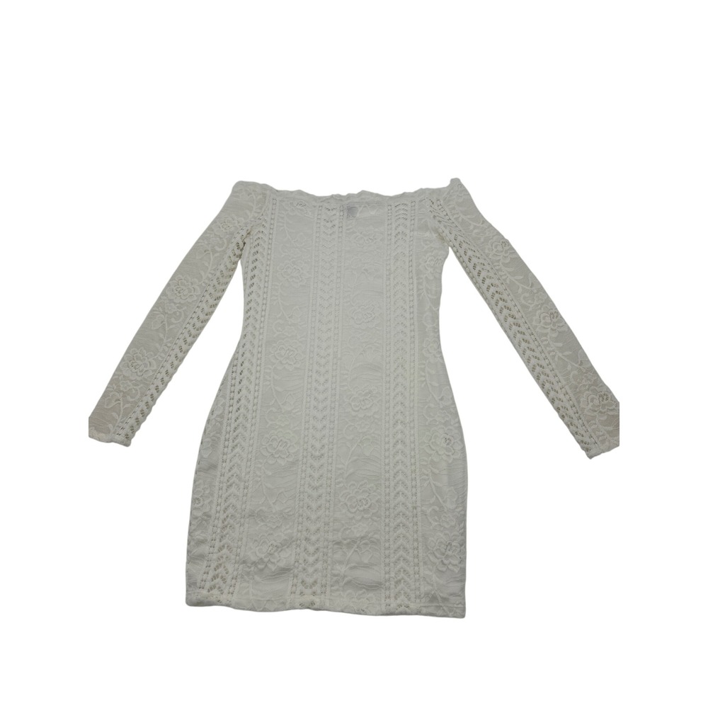 White Floral Lace Off Shoulder Mini Dress Long Sleeve Bodycon MD1710WD Large